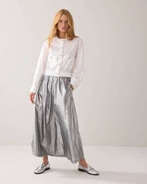NEW SUMMUM cotton polyester blend maxi skirt in shiny silver